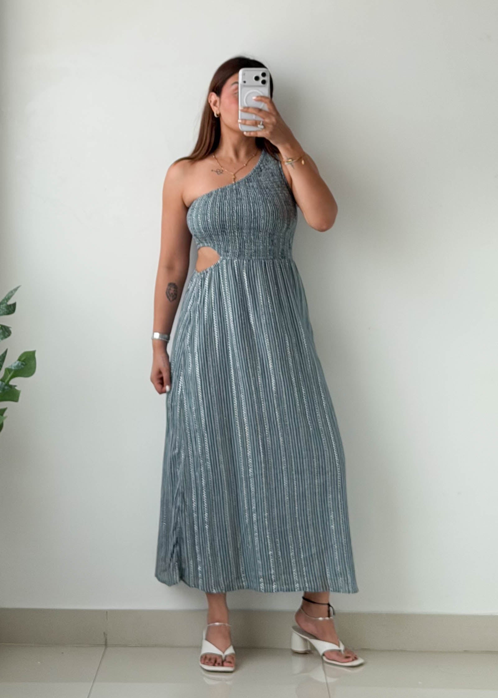 Size XS-S Grey Ribbed Cutout Midi Dress