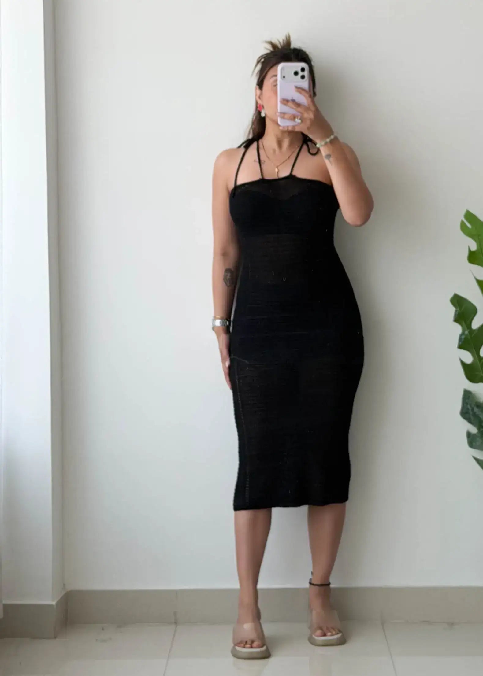 Size XS-S, Black Crochet Midi Dress