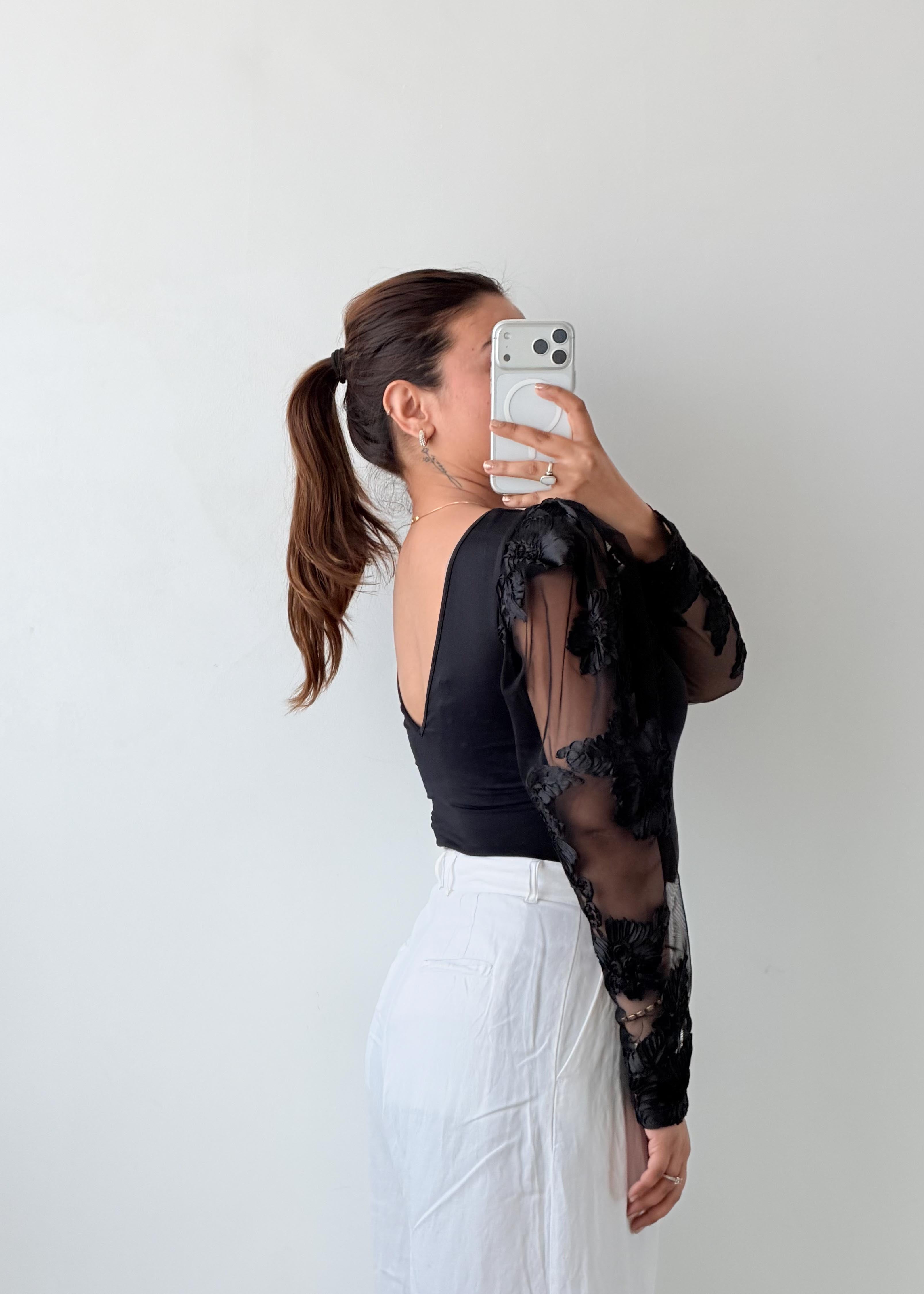 Size S-M Black Mesh Sleeve Bodysuit
