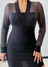 Size S-M, Black Sheer Sleeve Bodycon Mini Dress - Closet by Payal