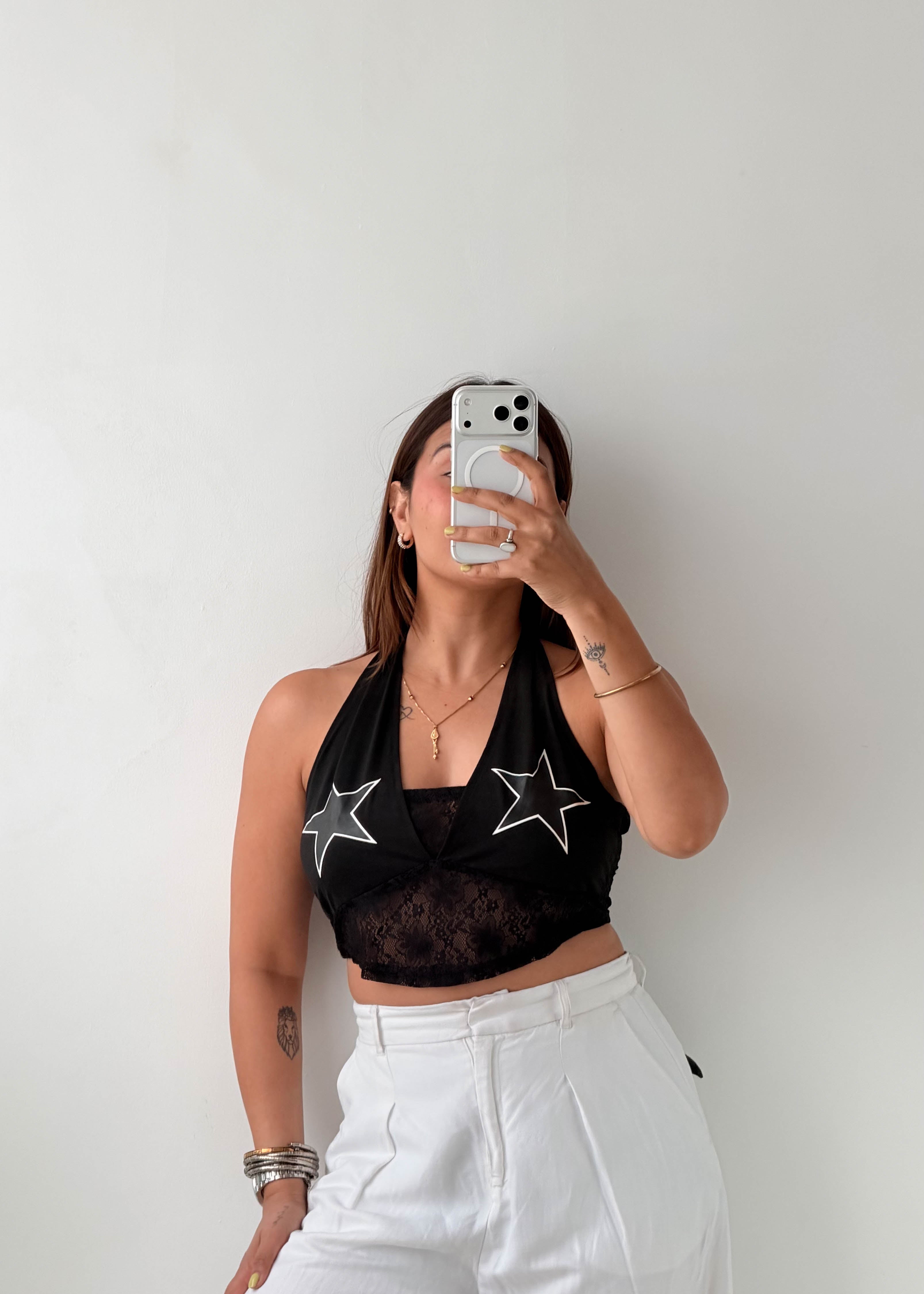 Size M-L Black Star Lace Halter Top