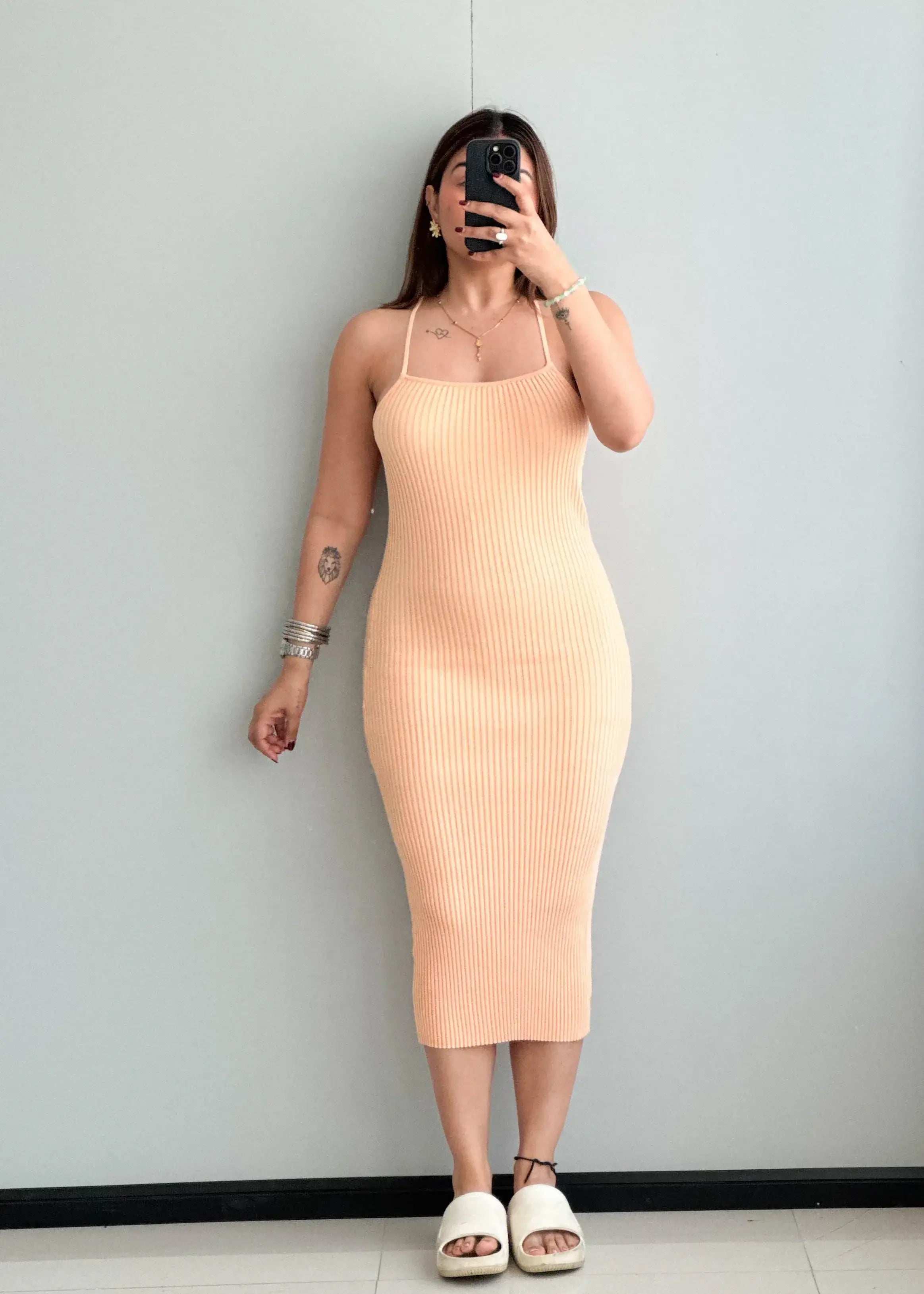 SIZE XS-S, Cotton Ribbed Bodycon Dress - Closet by Payal