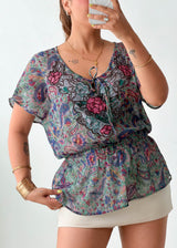 Size S-M Multicolor Paisley Peplum Top