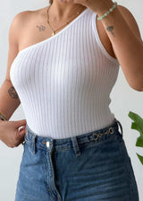 Size XS-S, White One-Shoulder Ribbed Top