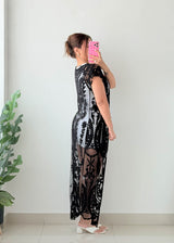 Free Size Black Embroidered Mesh Shrug