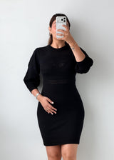 Size M-L Black Ribbed Bodycon Mini Dress