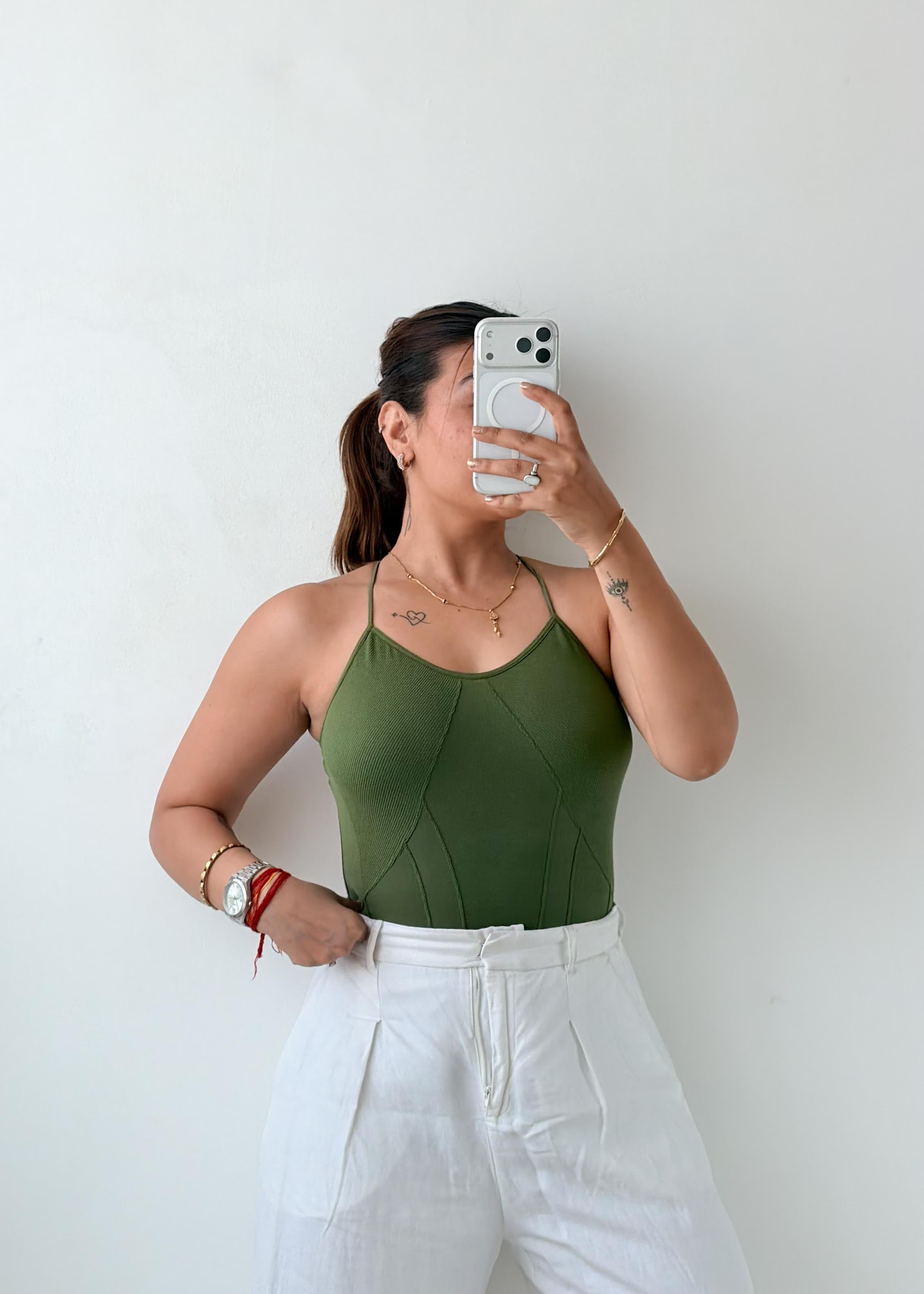 Size XS Olive Open Back Bodysuit