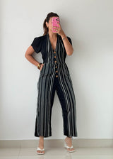 Size XS-S Black Striped Jumpsuit