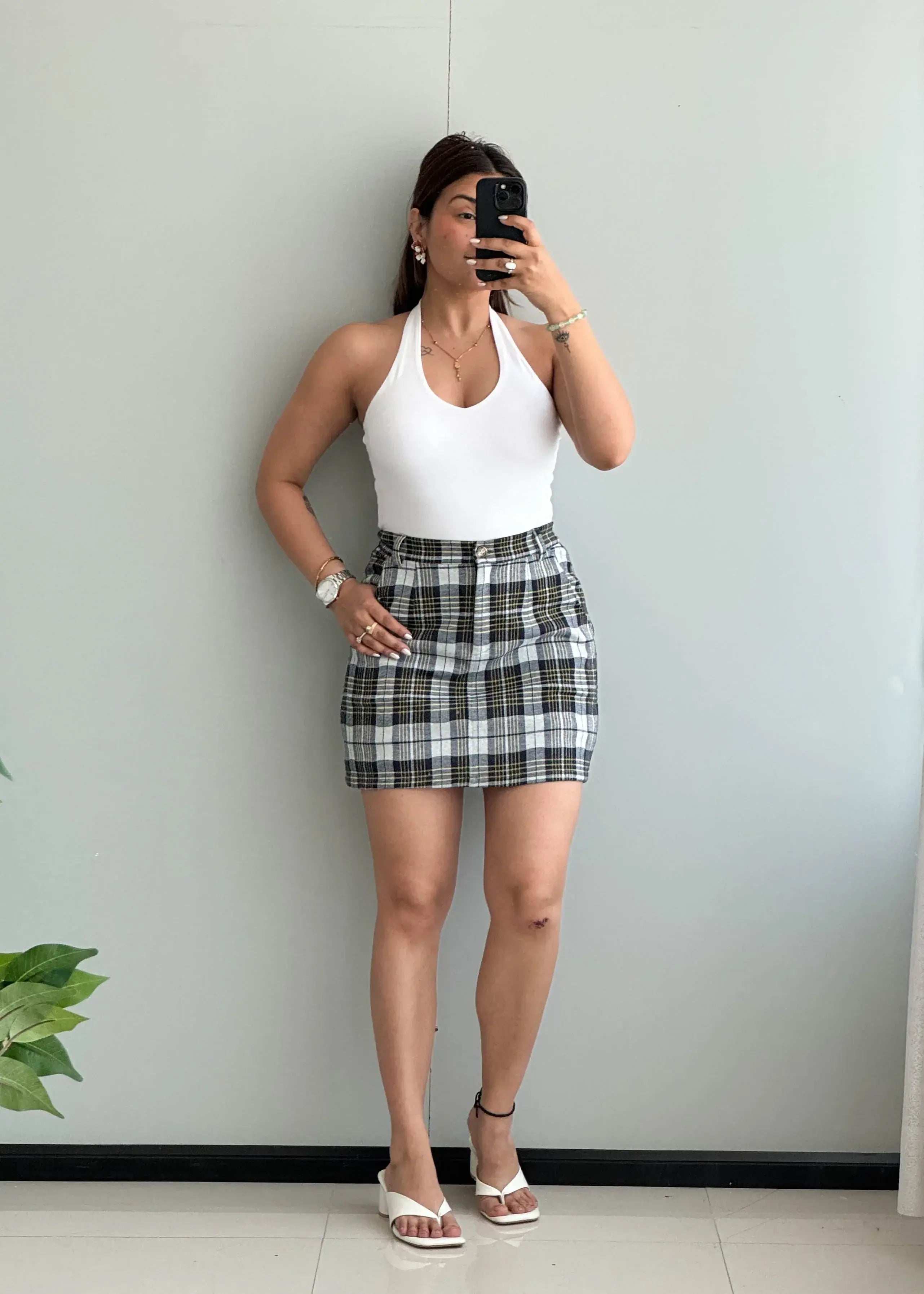 Waist : 30-32, Mini Plaid skirt with Stretch - Closet by Payal