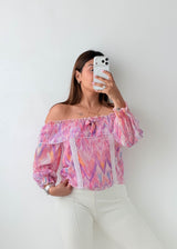 Size XS-S Pink Off-Shoulder Printed Top
