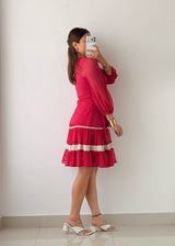 Size XS-S Fuchsia Polka Dot Wrap Mini Dress