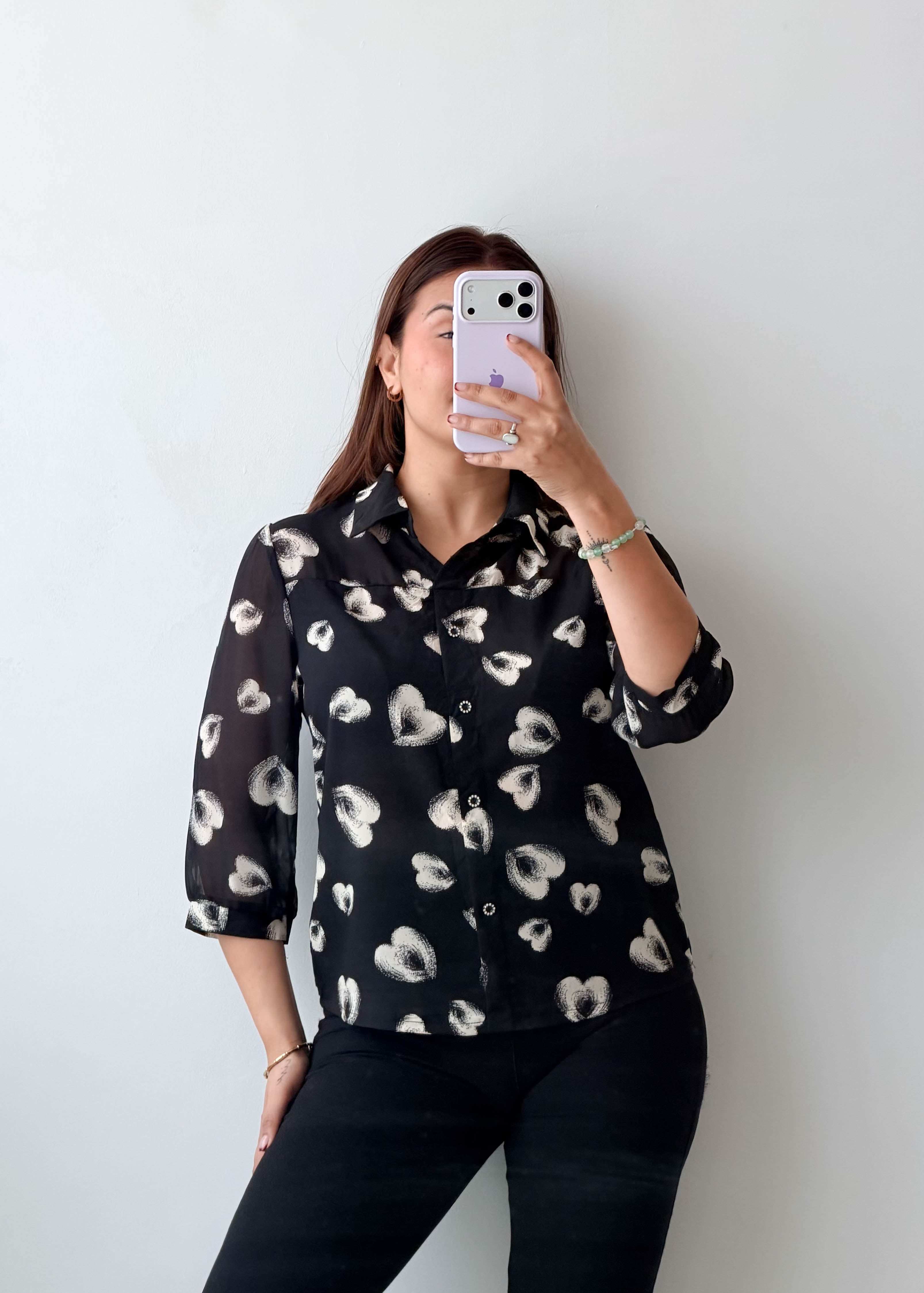 XS-S Black Abstract Printed Shirt
