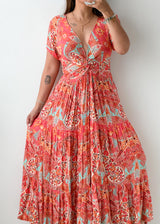 Size XS-S Coral Paisley Print Maxi Dress