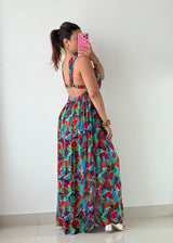 Size XS-M Multicolor Tropical Halter Maxi Dress