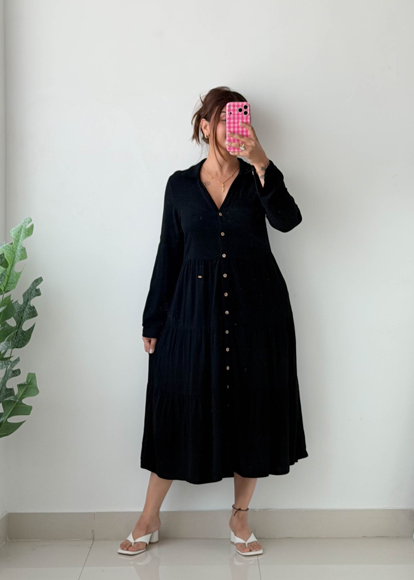Size XS-S Black Button Front Maxi Dress