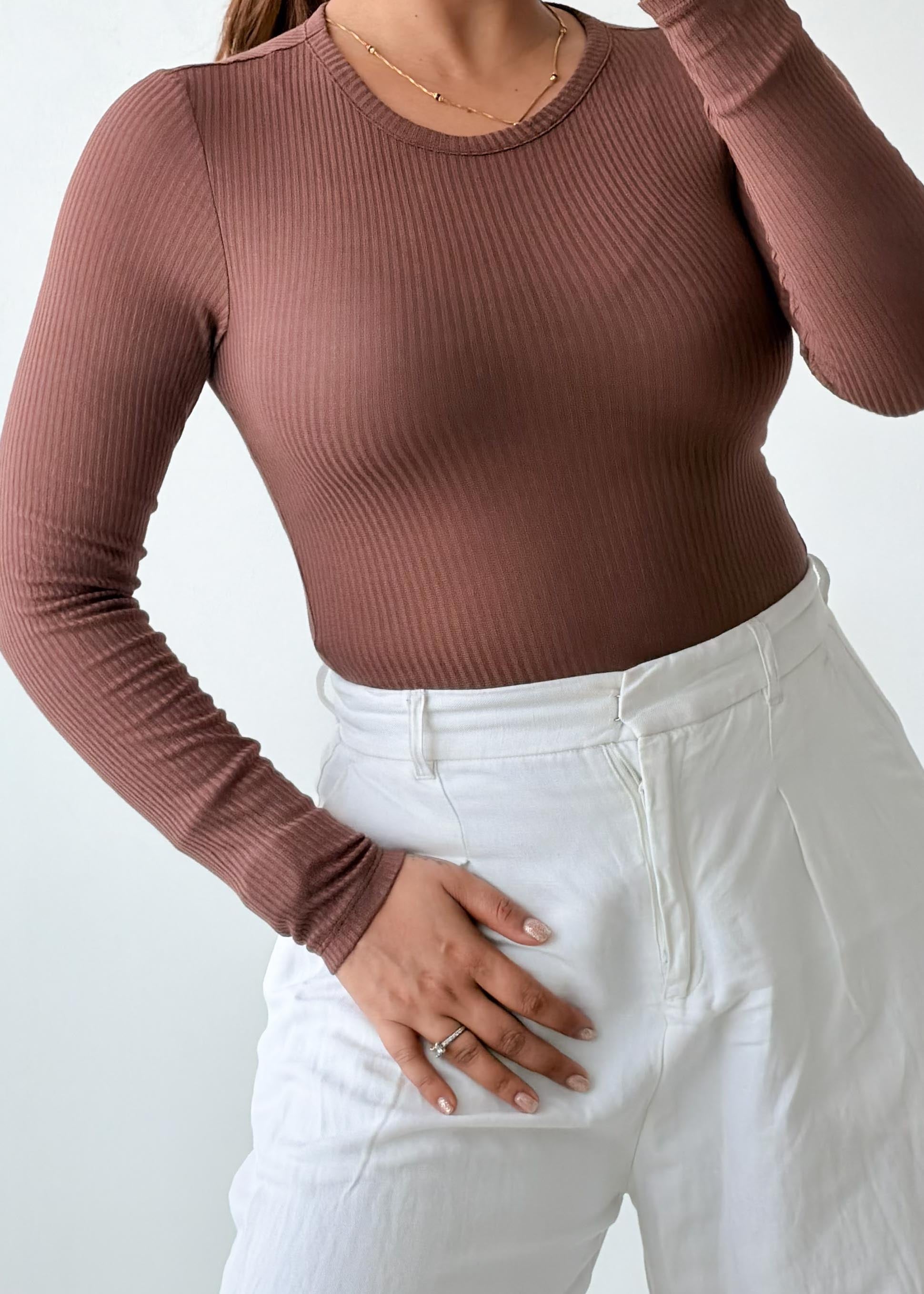 Size S Mocha Ribbed Sleeveless Bodysuit
