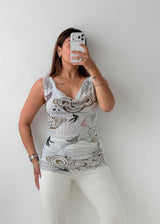 Size M-L Grey Abstract Mesh Top