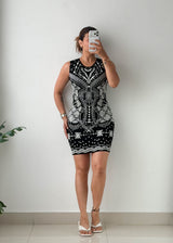 Size S-M Black Abstract Pattern Knit Mini Dress