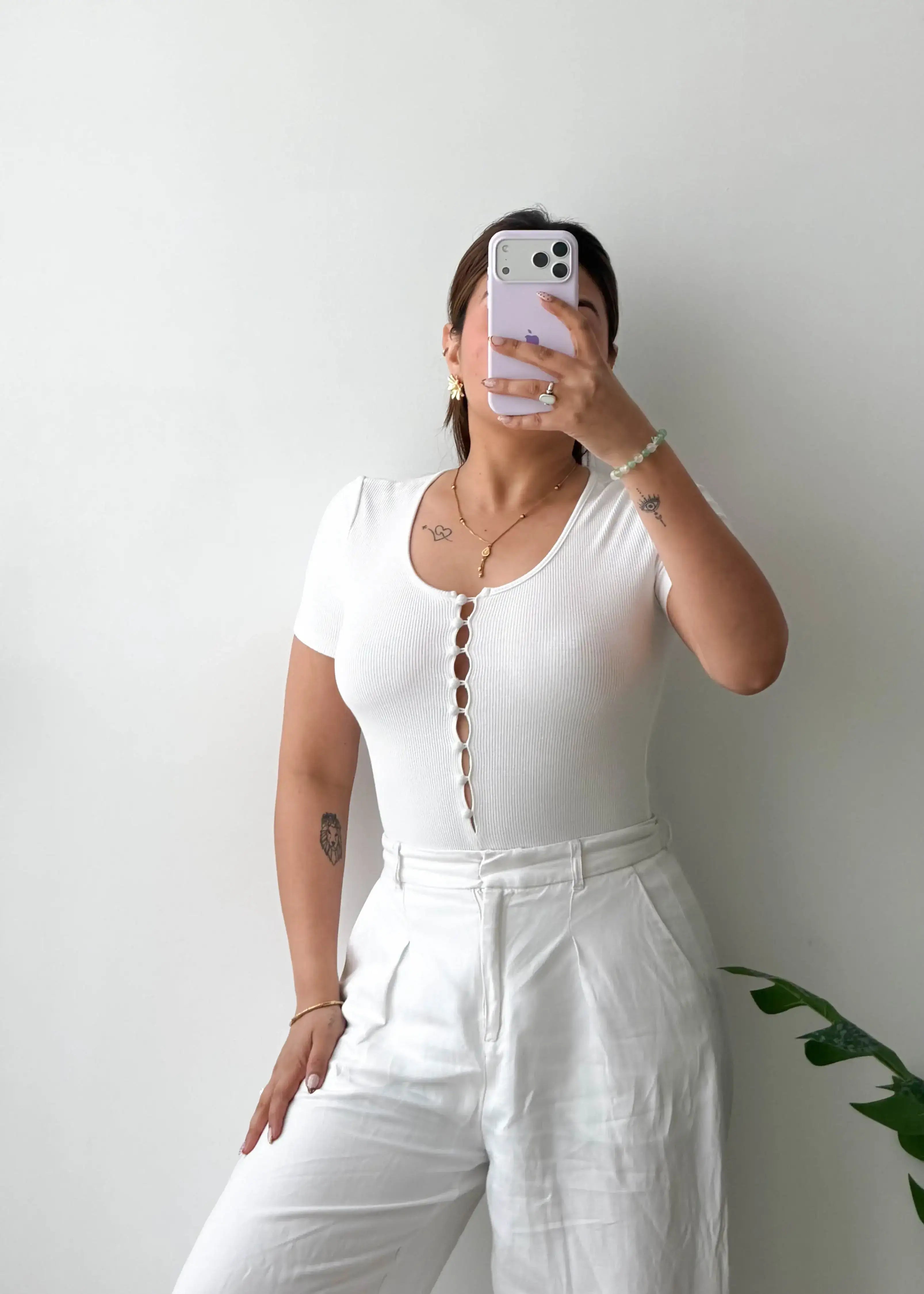 Size S-M, White Button Detail Bodysuit