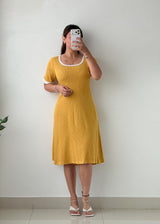 Size M-L Mustard Yellow Ribbed Midi Dress