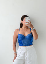 Size M Royal Blue Lace Corset Top