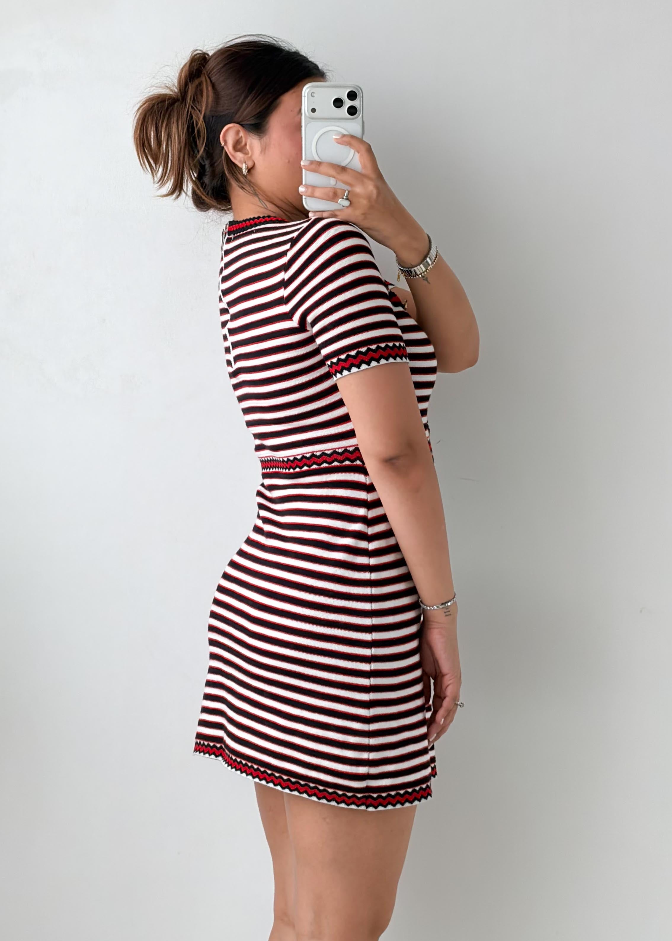 Size M-L Black & White Striped Knit Mini Dress