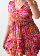 Size XS-S Pink Floral Tiered Mini Dress
