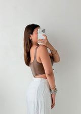 Size S-M Brown Lace-Up Faux Leather Top