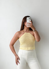 Size XS-S Butter Yellow Crochet Halter Top