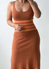 Size M-L Camel Colorblock Ribbed Knit Midi Dress