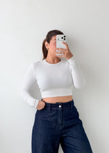 Size S-M White Long Sleeve Crop Top