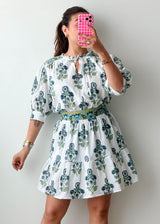 Size M-L White & Sage Floral Tiered Mini Dress