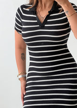 Size XS-S Black & White Striped Ribbed Knit Midi Dress