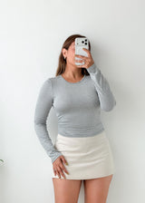 Size S-M Grey Fitted Long Sleeve Top