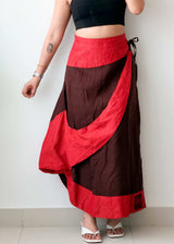 Waist 33-34 Red & Brown Wrap Maxi Skirt