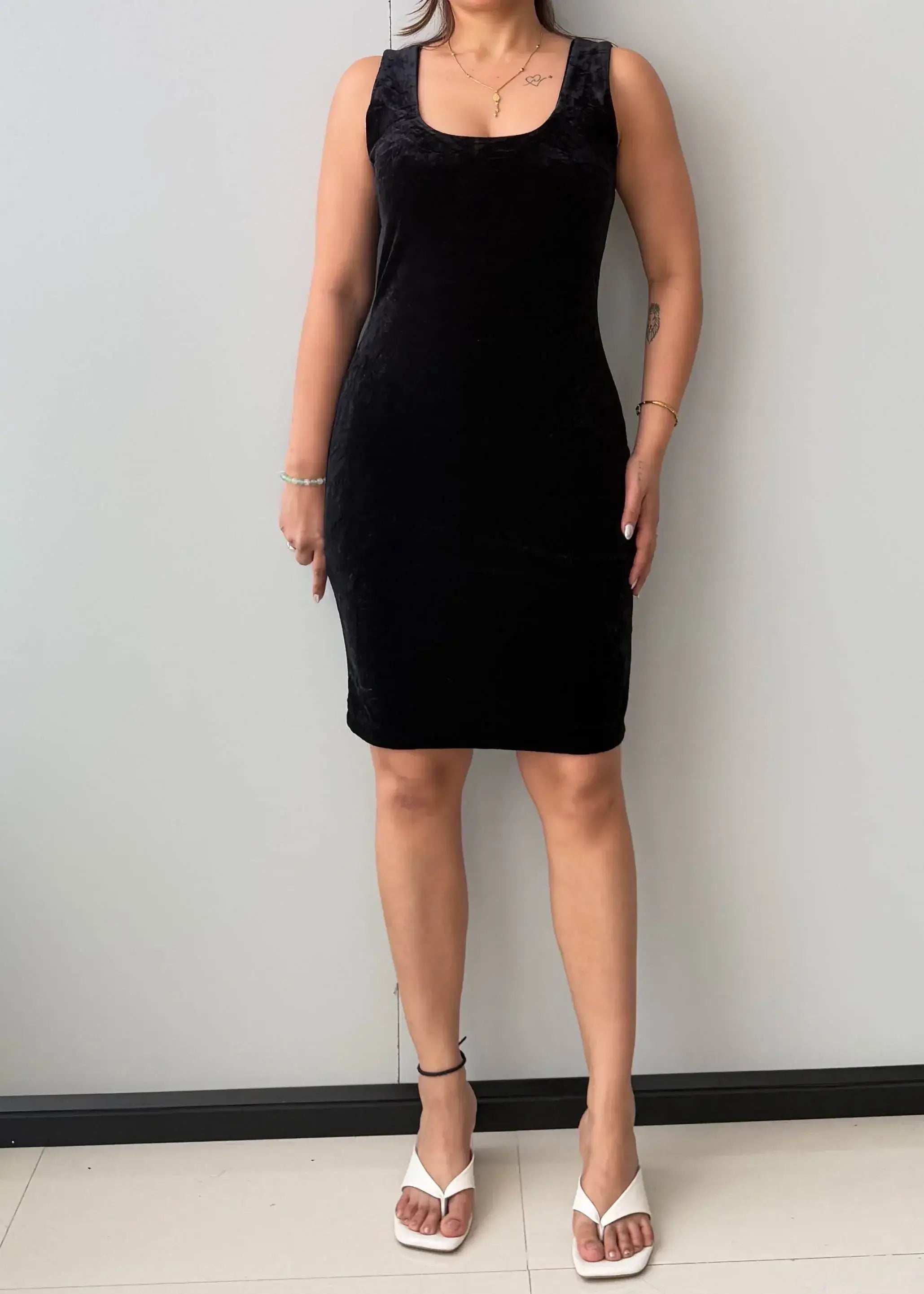 Size M-L, Black Velvet Bodycon Midi Dress - Closet by Payal