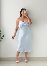 Size S-M Sky Blue Satin Cowl Midi Dress