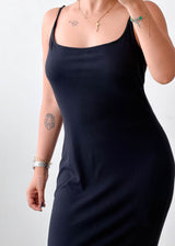 Size M-L Black Square Neck Maxi Dress