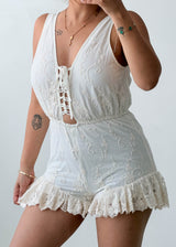 Size XS-S White Lace Trim Romper