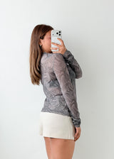 Size M-L Grey Abstract Mesh Top