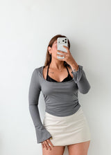 Size M-L Grey Layered Neck Top