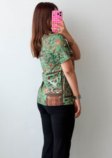 Size XS-S Green Vintage Patchwork Print Top