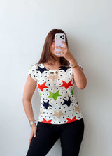 Size XS-S White Multicolor Star Print Top