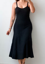 Size XS-S Black Ribbed Flare Midi Dress