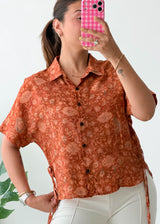 Size S-M Rust Floral Tie-Side Shirt