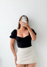 Size XS-S Black Puff Sleeve Crop Top