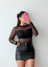 Size XS Black Geometric Mesh Bodysuit