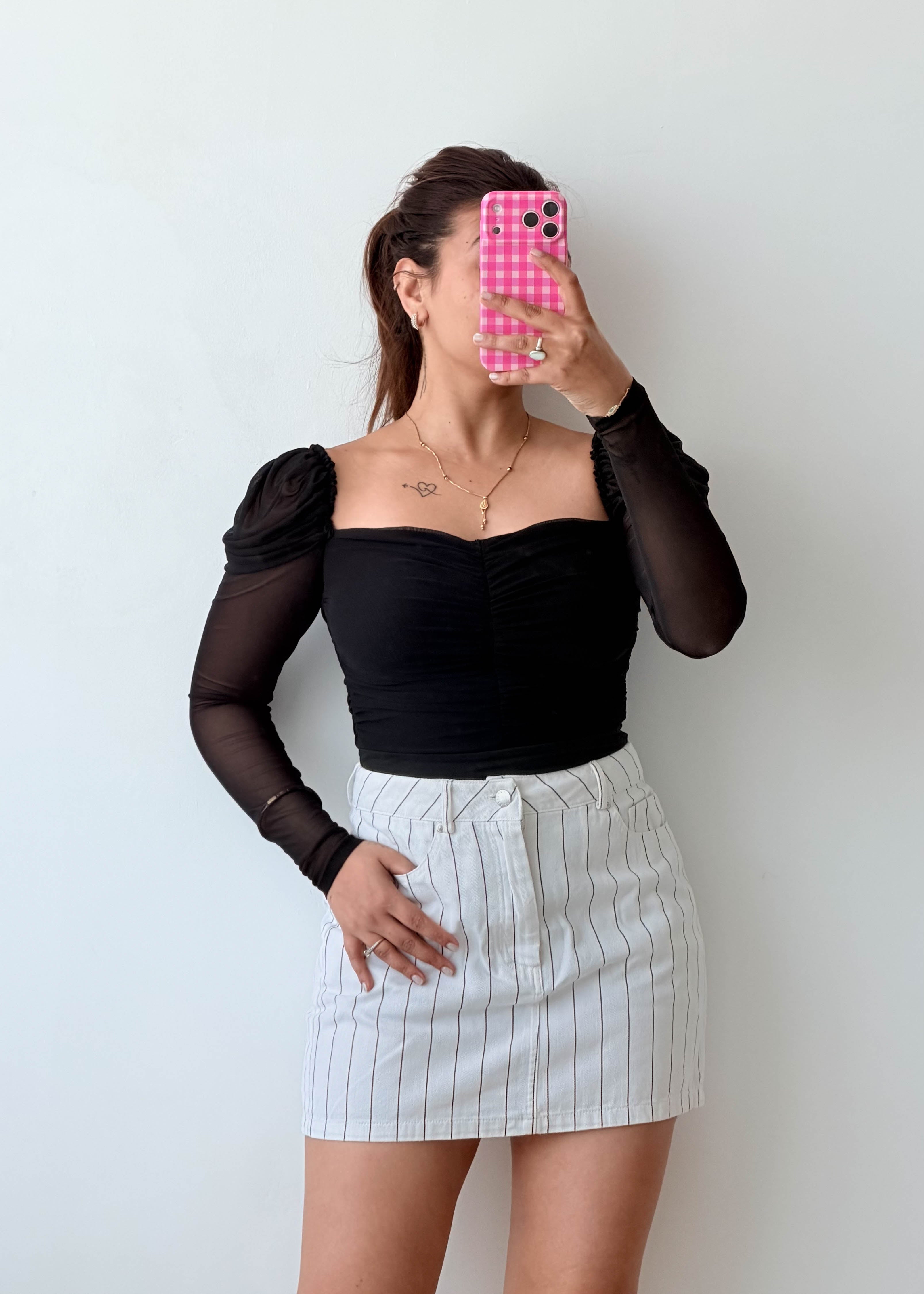 Size XS-S Black Mesh Puff Sleeve Bodysuit