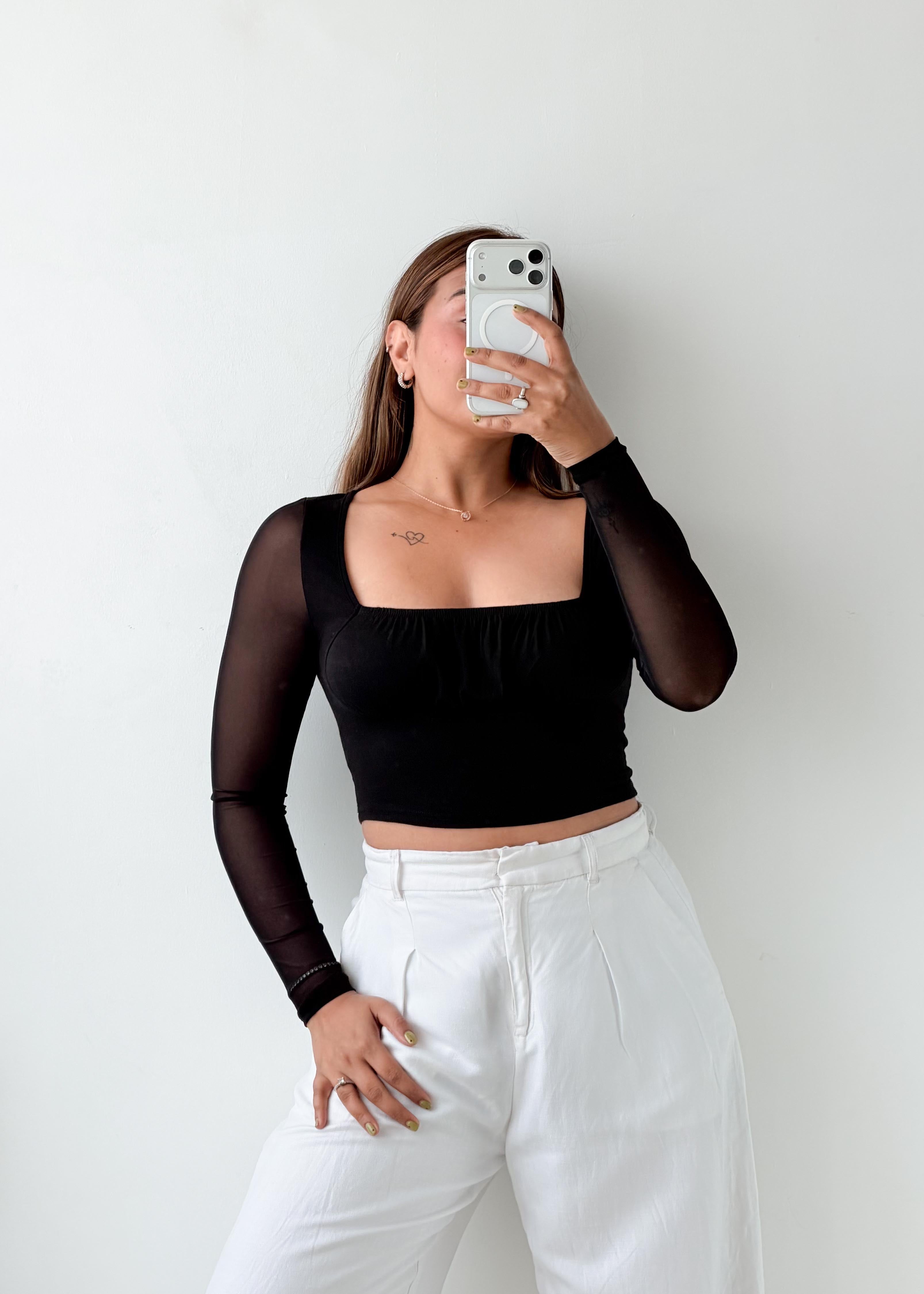 Size S-M Black Mesh Sleeve Top