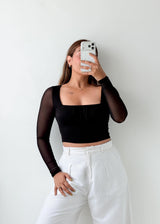 Size S-M Black Mesh Sleeve Top